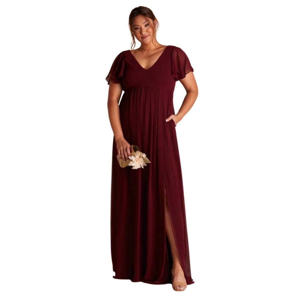 Birdy Grey Hannah Empire Chiffon Maxi Bridesmaid Dress Cabernet Red Pockets XXL